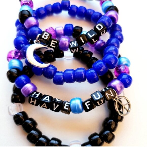 Handmade Be Wild, Have Fun GalaxyCelestial Moon Kandi Bracelet Charm Bundle Set - Picture 7 of 7